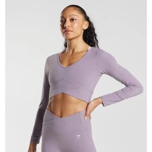 Gymshark Crossover Long Sleeve Cropped Womens Workout Top Size Medium Purple
